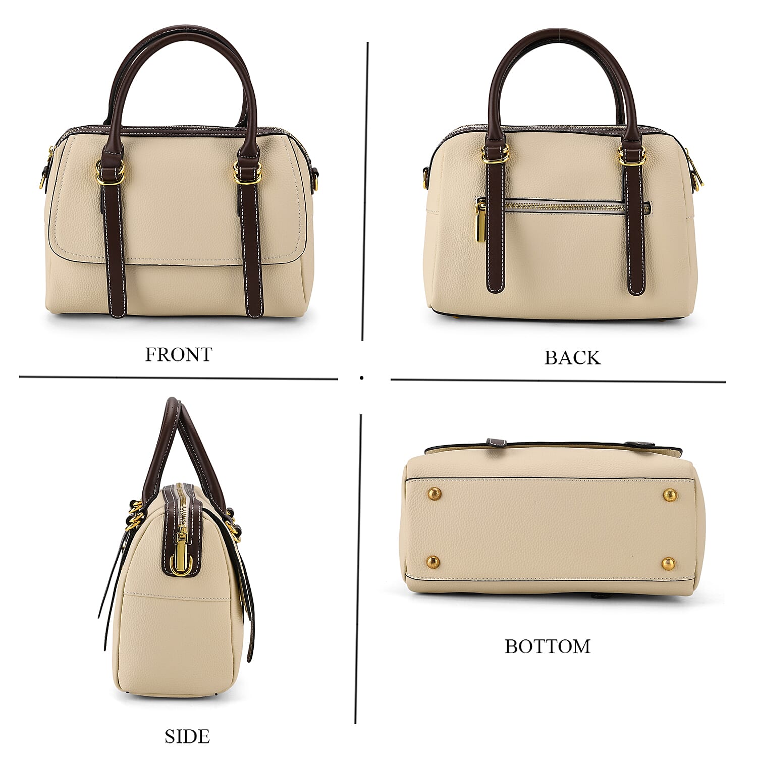 100% Geniune Leather Floral Embossed Tote Bag - Ivory