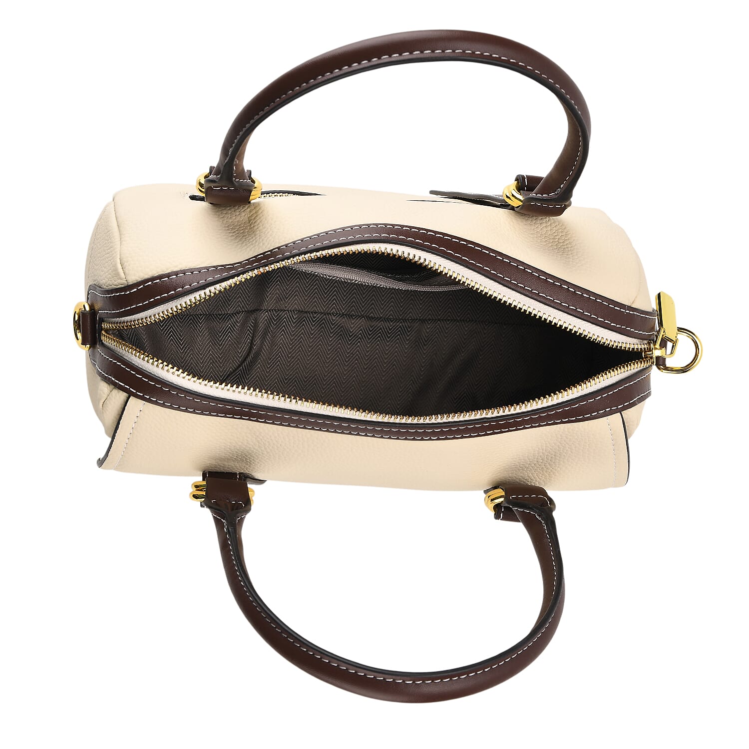 100% Geniune Leather Floral Embossed Tote Bag - Ivory