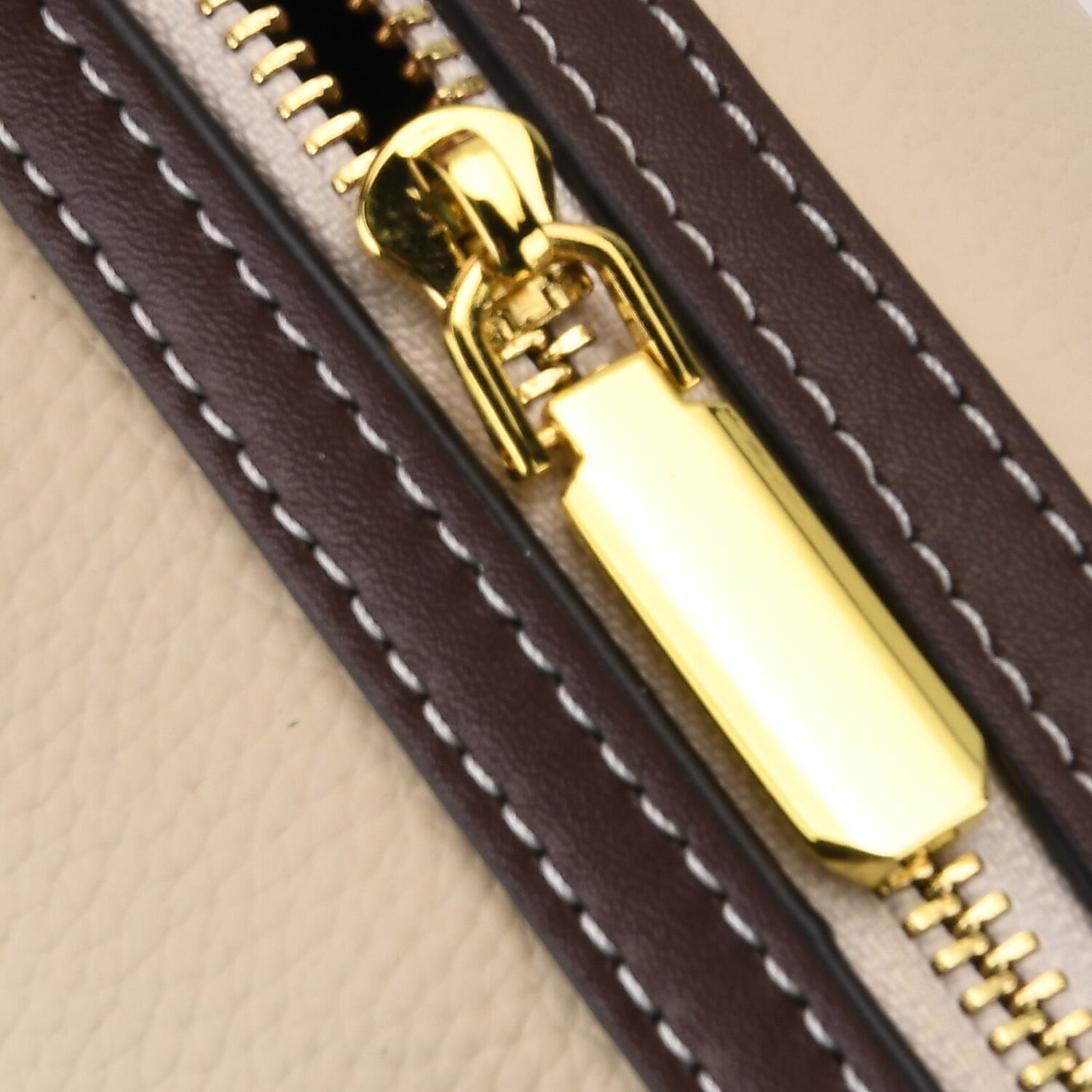 100% Geniune Leather Floral Embossed Tote Bag - Ivory