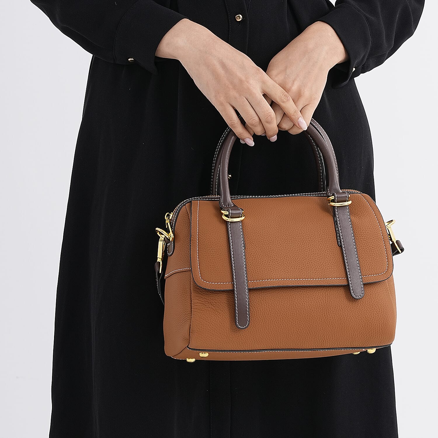 100% Geniune Leather Floral Embossed Tote Bag - Tan