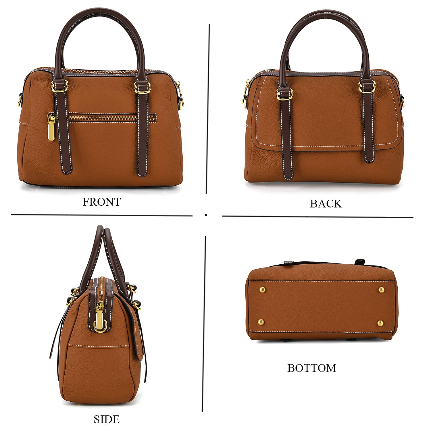 100% Geniune Leather Floral Embossed Tote Bag - Tan