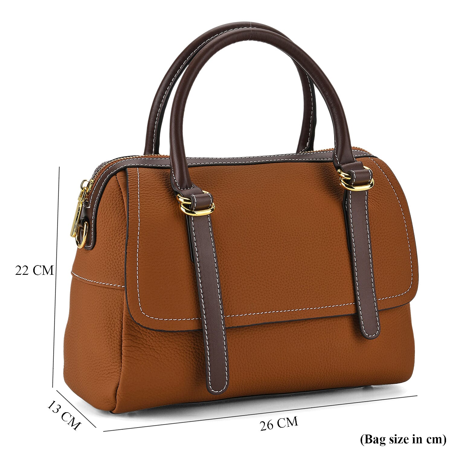 100% Geniune Leather Floral Embossed Tote Bag - Tan