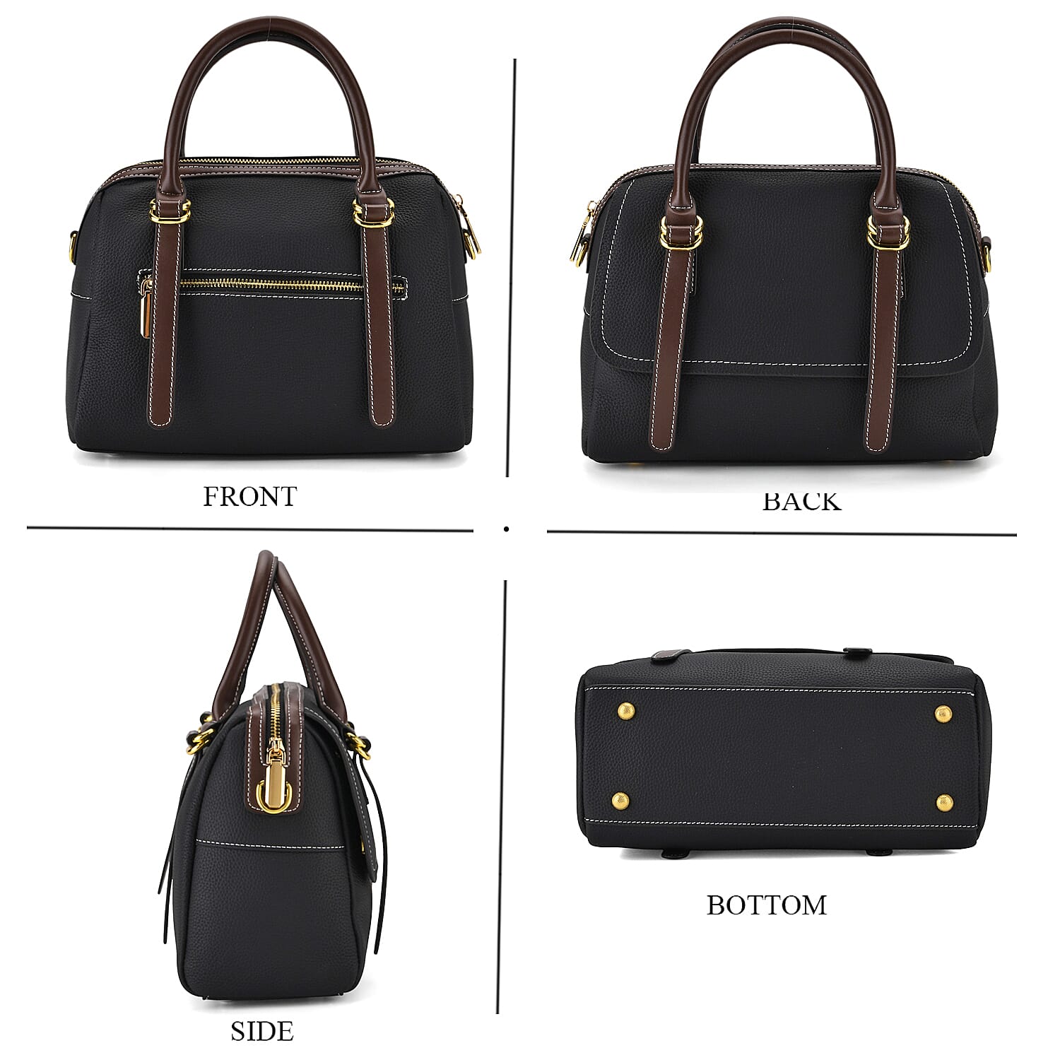 100% Geniune Leather Floral Embossed Tote Bag - Black