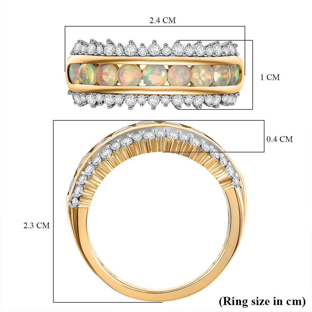 Djoy Ethiopian Opal & White Zircon Rainbow Lineage Ring in Yellow Gold Plating Sterling Silver 1.34 Ct.