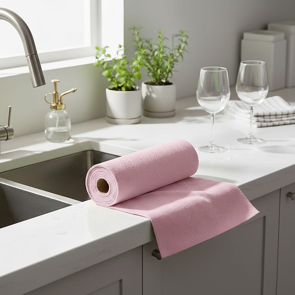 LIVMORE Reusable Tear Away Microfiber Towel Roll (30 x 30cm) - Pink