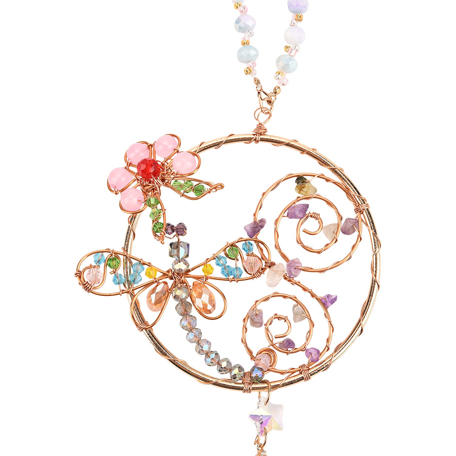 LIVMORE Handmade Natural Gemstone Aurora Borealis Dragonfly Decor