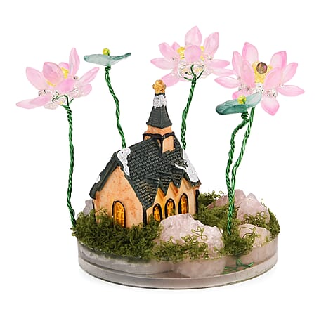 Lotus Flower with House Ornament (10 cm) - Green & Pink