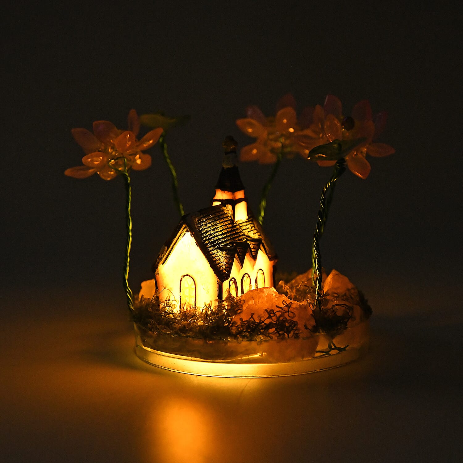 Lotus Flower with House Ornament (10 cm) - Green & Pink