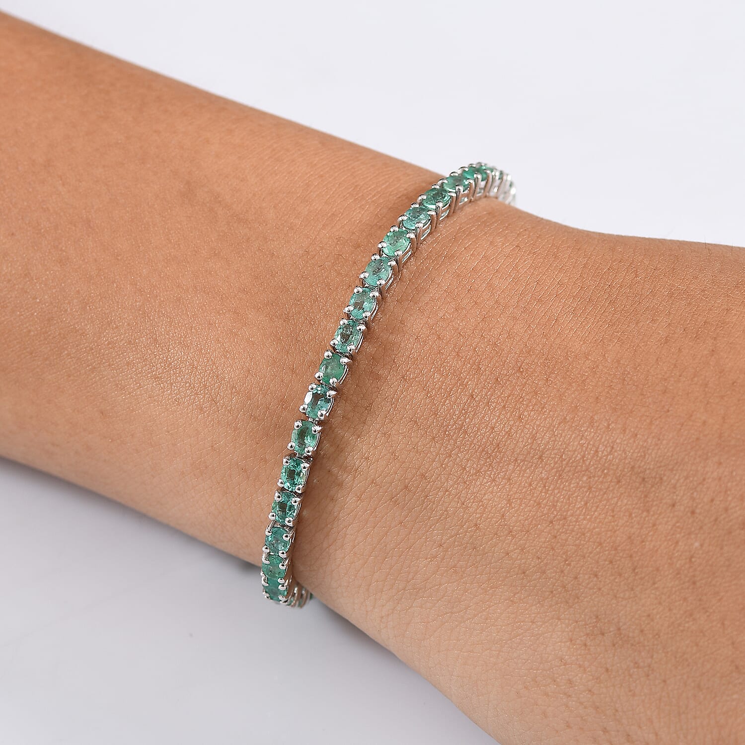 Limited Edition- AAA Gemfields Zambian Emerald Bracelet (Size - 7.5) in Rhodium Overlay Sterling Silver 7.00 Ct,