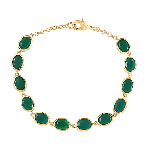 Verde Onyx Linking Bracelet (Size - 7.5) with Lobster Clasp in Yellow Gold Plating 13.35 Ct.