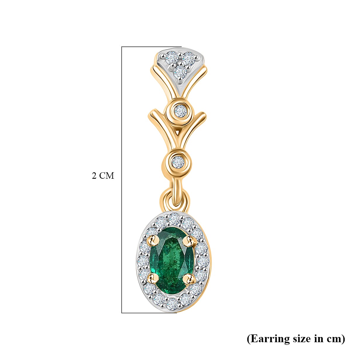 D'joy Zambian Emerald & White Zircon Dangling Earring with Push Back in 18K Yellow Gold Plating Sterling Silver