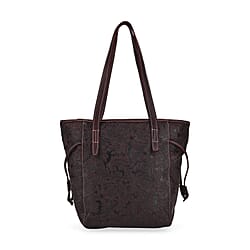 100% Geniune Leather Floral Embossed Tote Bag - Dark Coffee