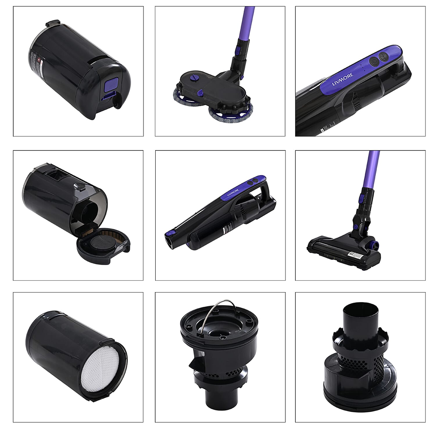 NEW LIVMORE 2 in 1 Wireless Vacuum Cleaner and Mop, All Floors - Handheld, Run Time - Up To 60 mins, Lightweight, 0.5L dust capacity (Size 110x17 cm) - Purple