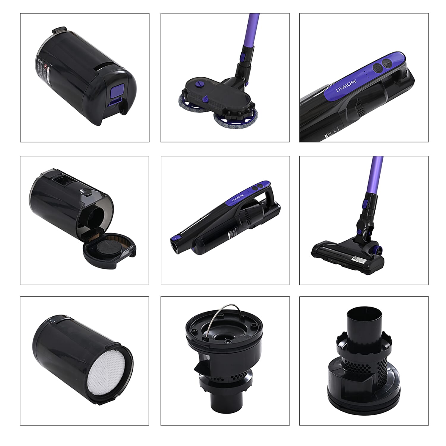 NEW LIVMORE 2 in 1 Wireless Vacuum Cleaner and Mop, All Floors - Handheld, Run Time - Up To 60 mins, Lightweight, 0.5L dust capacity (Size 110x17 cm) - Purple