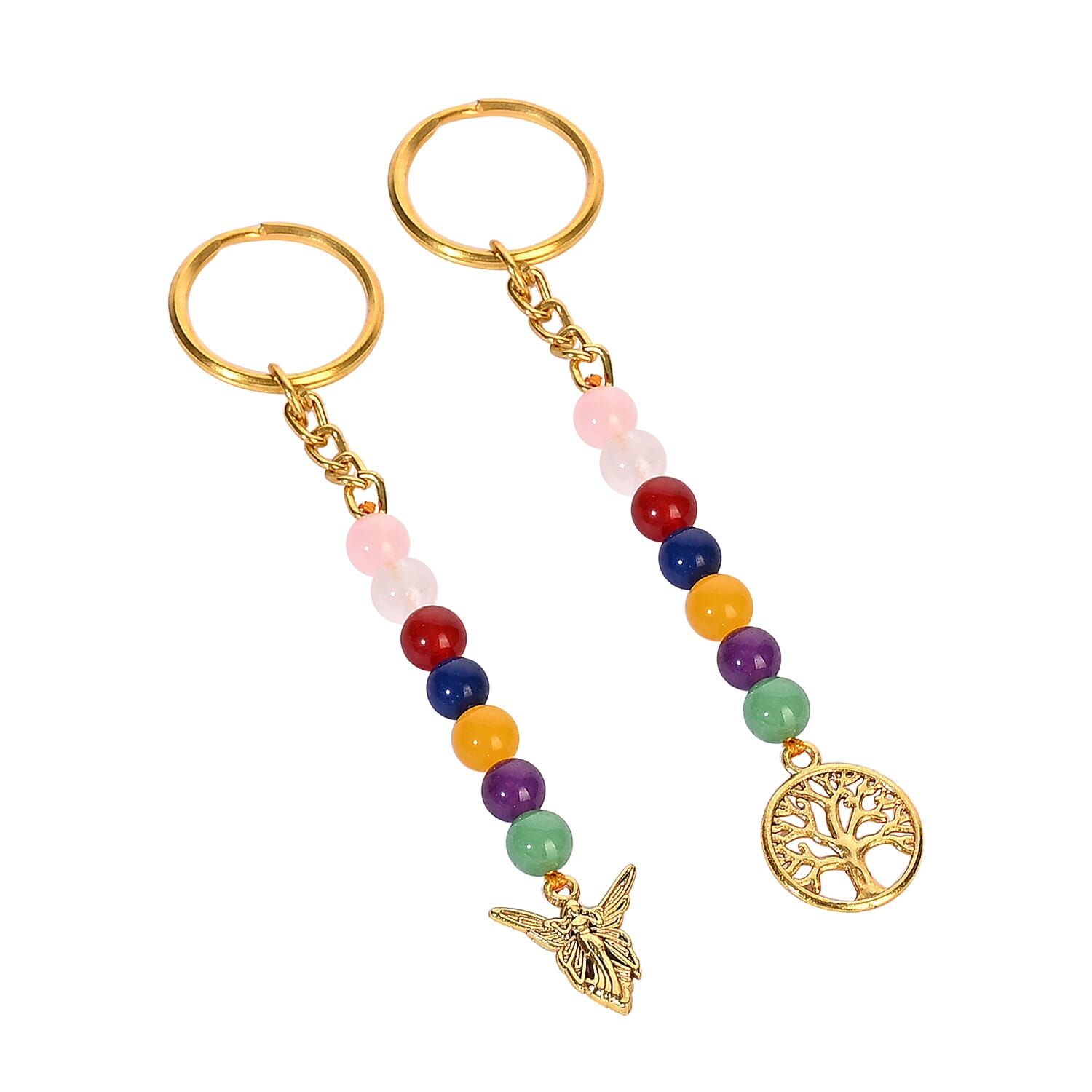 LIVMORE Set of 5 Gemstone Seven Chakra Key Chains with Charms