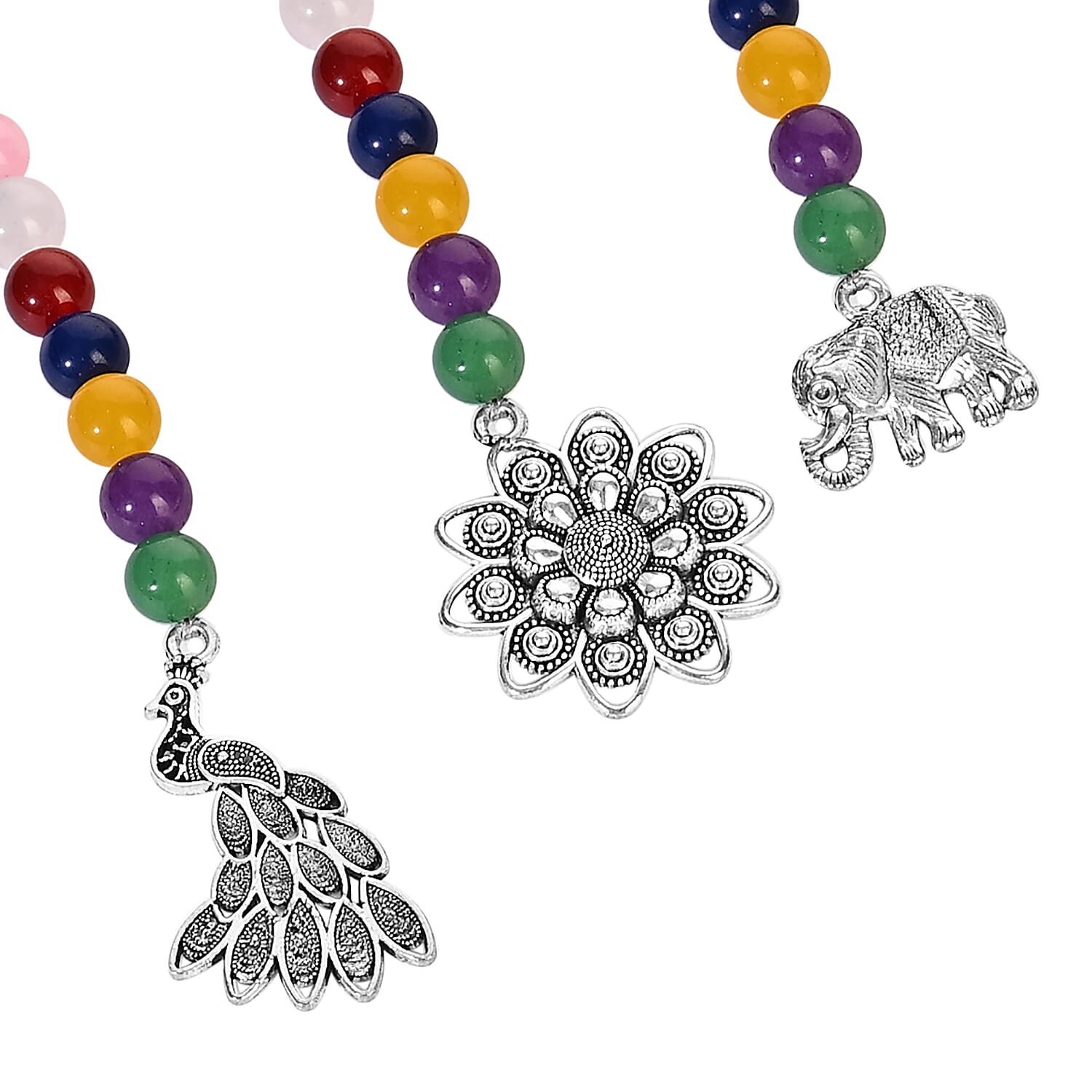 LIVMORE Set of 5 Gemstone Seven Chakra Key Chains with Charms