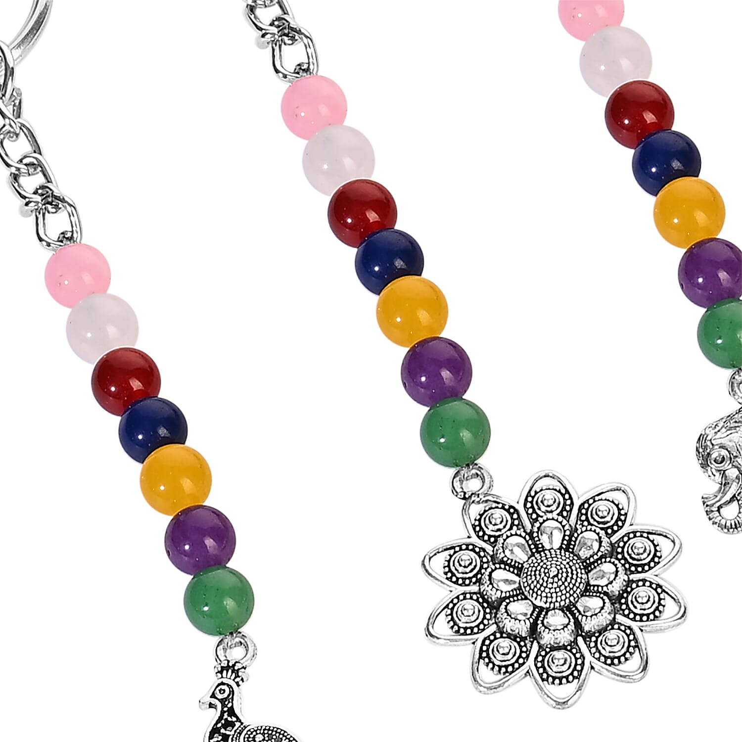 LIVMORE Set of 5 Gemstone Seven Chakra Key Chains with Charms