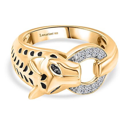 LUXURIANT Lab Grown Diamond Panther Ring in 18K Vermeil Yellow Gold Over Sterling Silver (SI-GH)