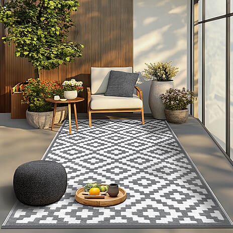 THE GIVEAWAY OFFER -- Green Decore Geometric Pattern Lightweight Reversible Stain Proof Outdoor Rug (150X90cm) - Grey - White