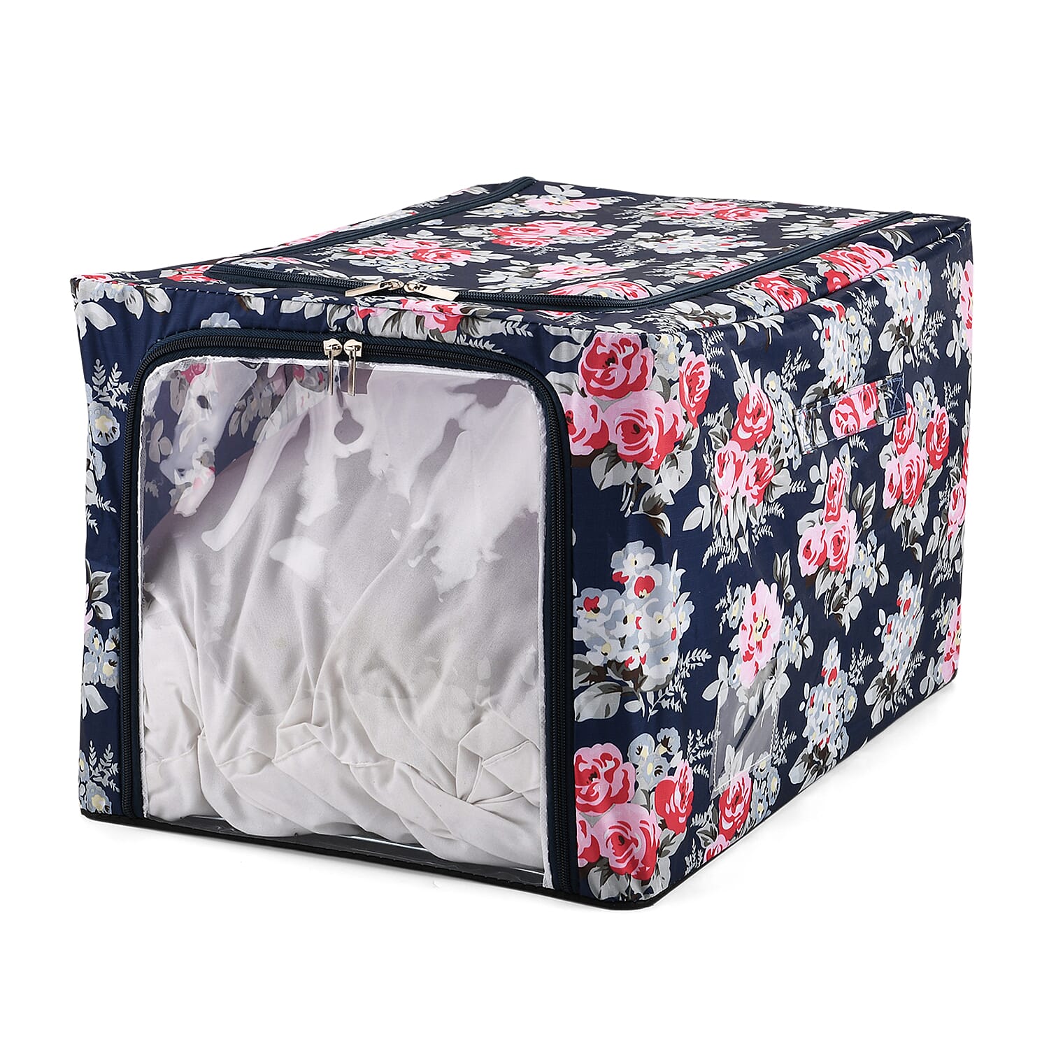 NEW - LIVMORE Set of 3 Floral Print Foldable Storage Box (Size 47x35x30 cm) - Navy