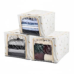 LIVMORE Set of 3 Flamingo Print Foldable Storage Box - Grey