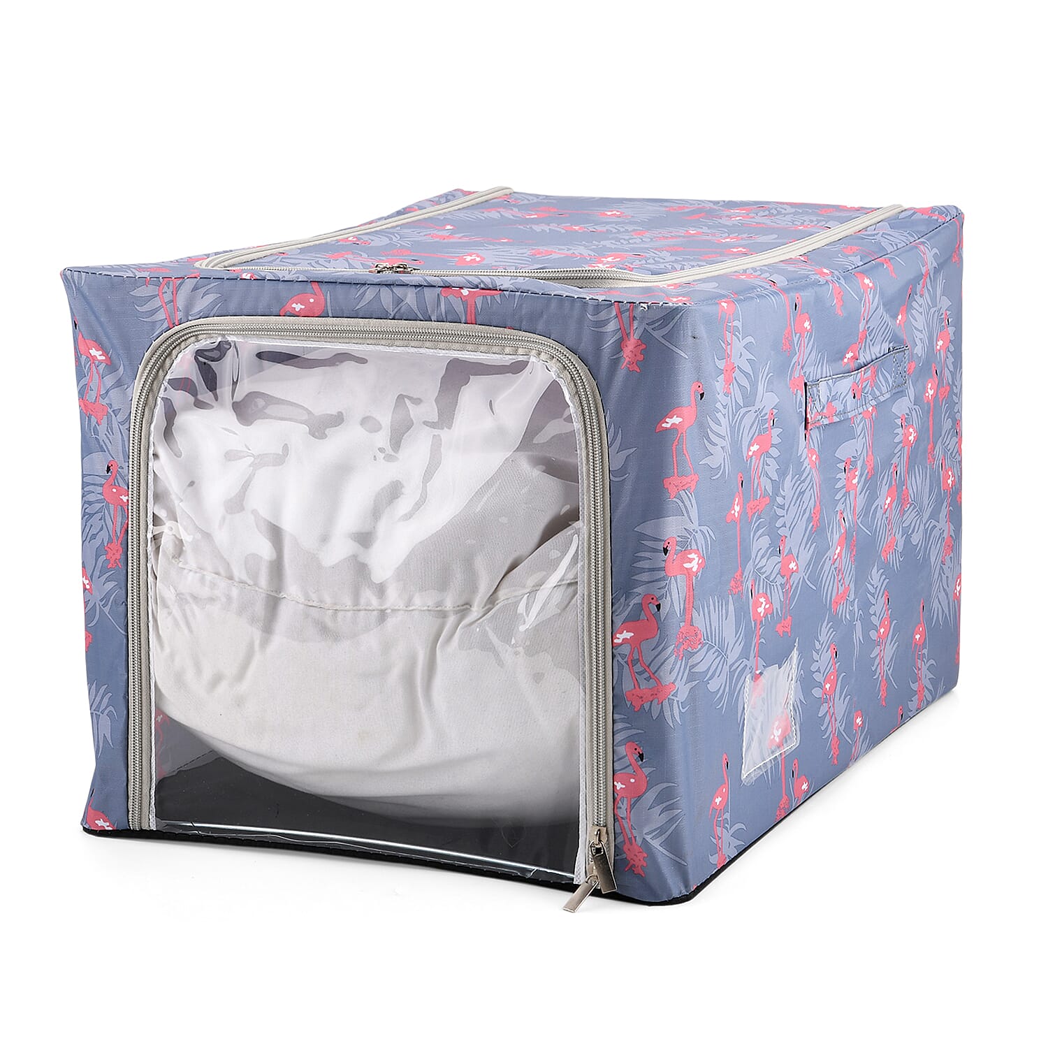LIVMORE Set of 3 Flamingo Print Foldable Storage Box (Size 47x35x30 cm) - Grey