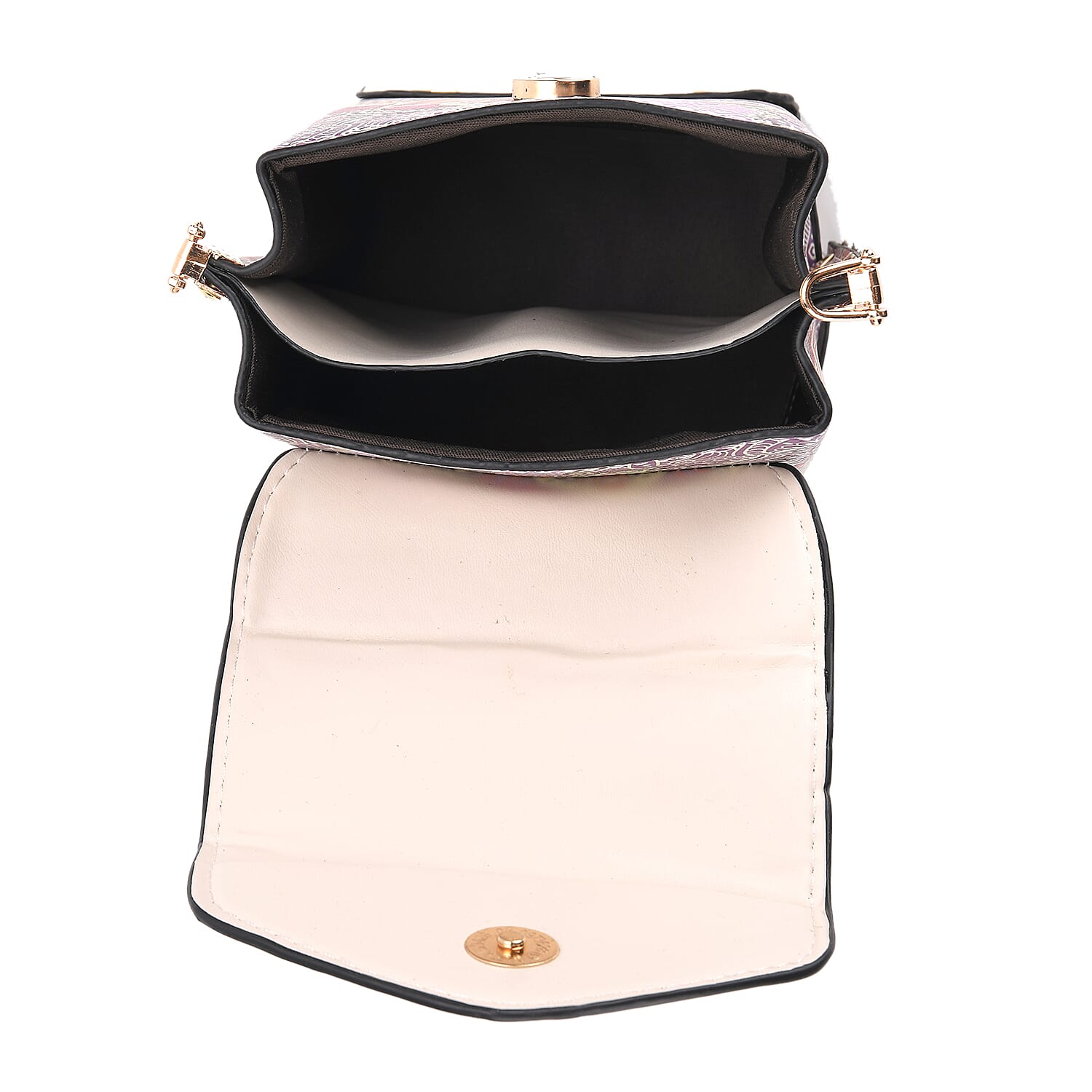 Embroidered Crossbody Bag with Long Adjustable Strap - Purple & Off-White