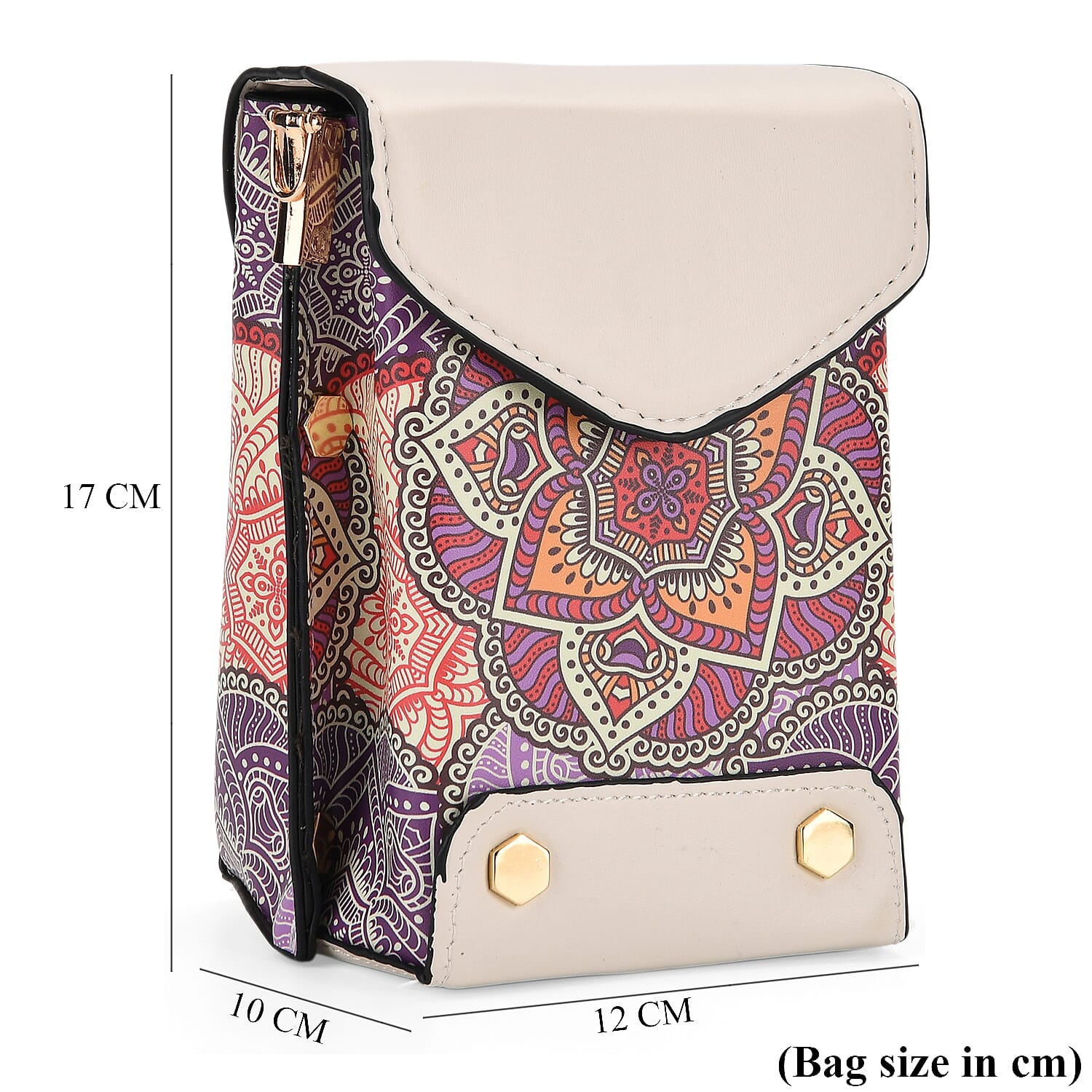 Embroidered Crossbody Bag with Long Adjustable Strap - Purple & Off-White