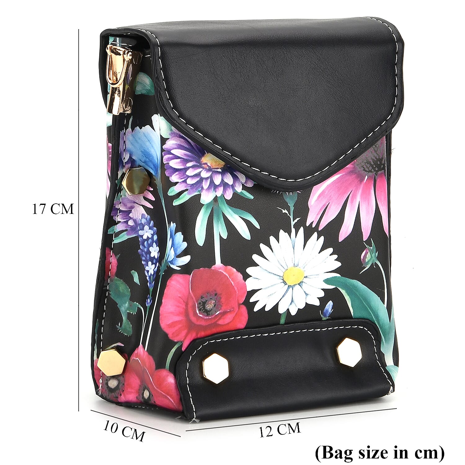 Floral Embroidered Minority Style Crossbody Bag with Long Adjustable Strap - Black & Multicolour