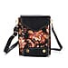 Floral Embroidered Crossbody Bag with Long Adjustable Strap - Black & Orange