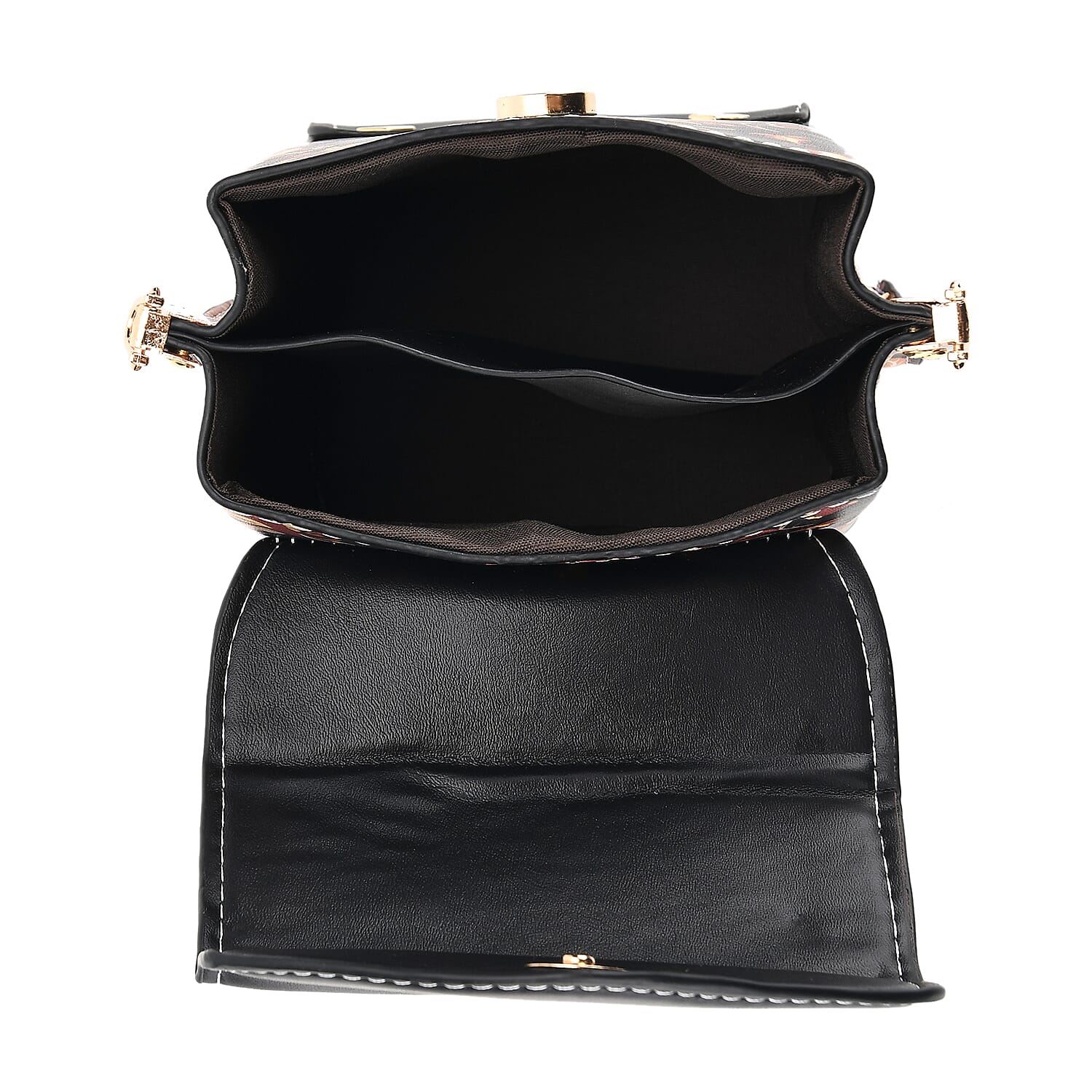 Floral Embroidered Crossbody Bag with Long Adjustable Strap - Black & Orange