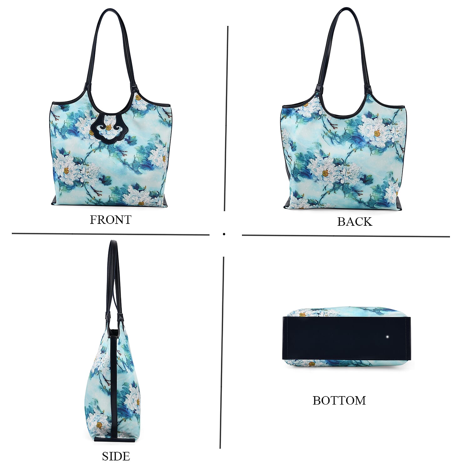 Leather Patterned Tote Bag (Size 34x35x11 cm) - Light Blue & Multicolor