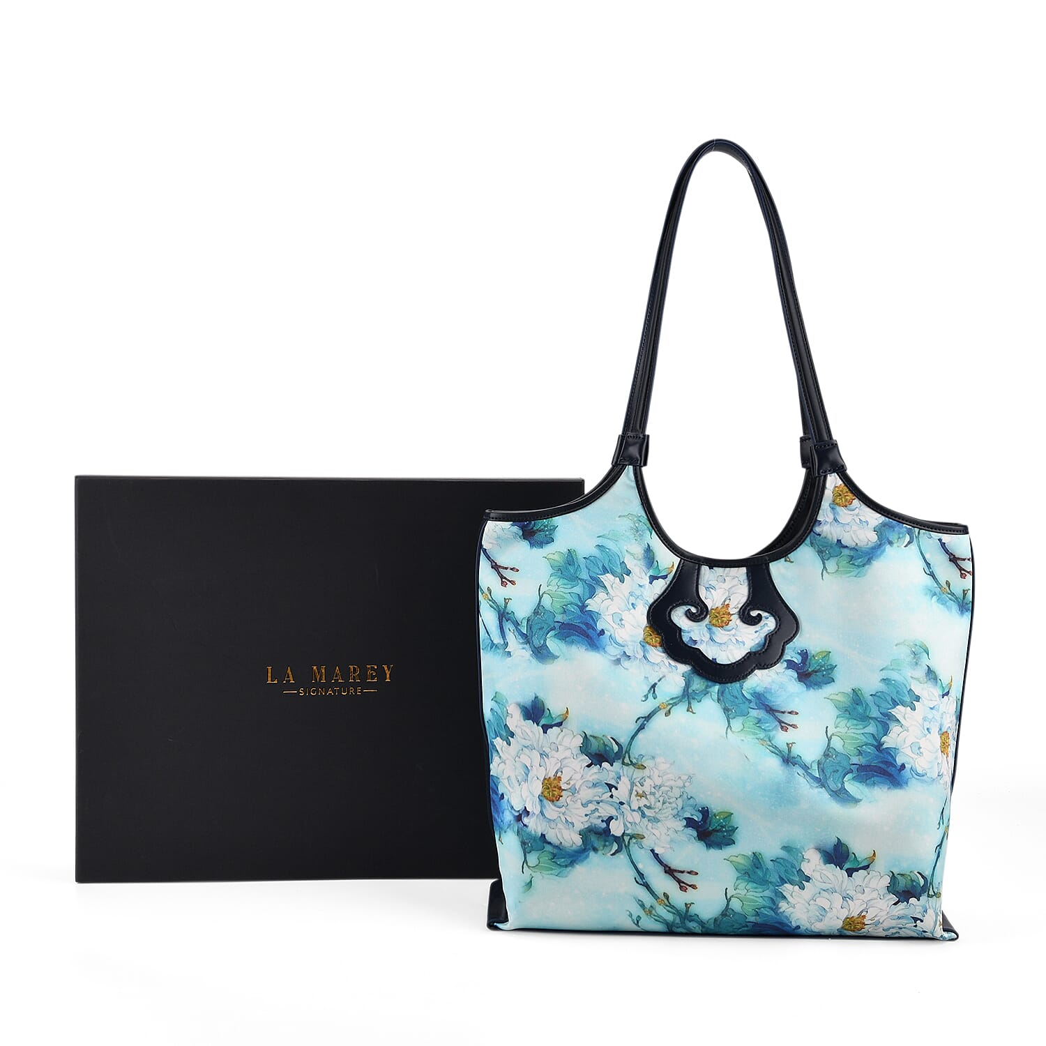 Leather Patterned Tote Bag (Size 34x35x11 cm) - Light Blue & Multicolor