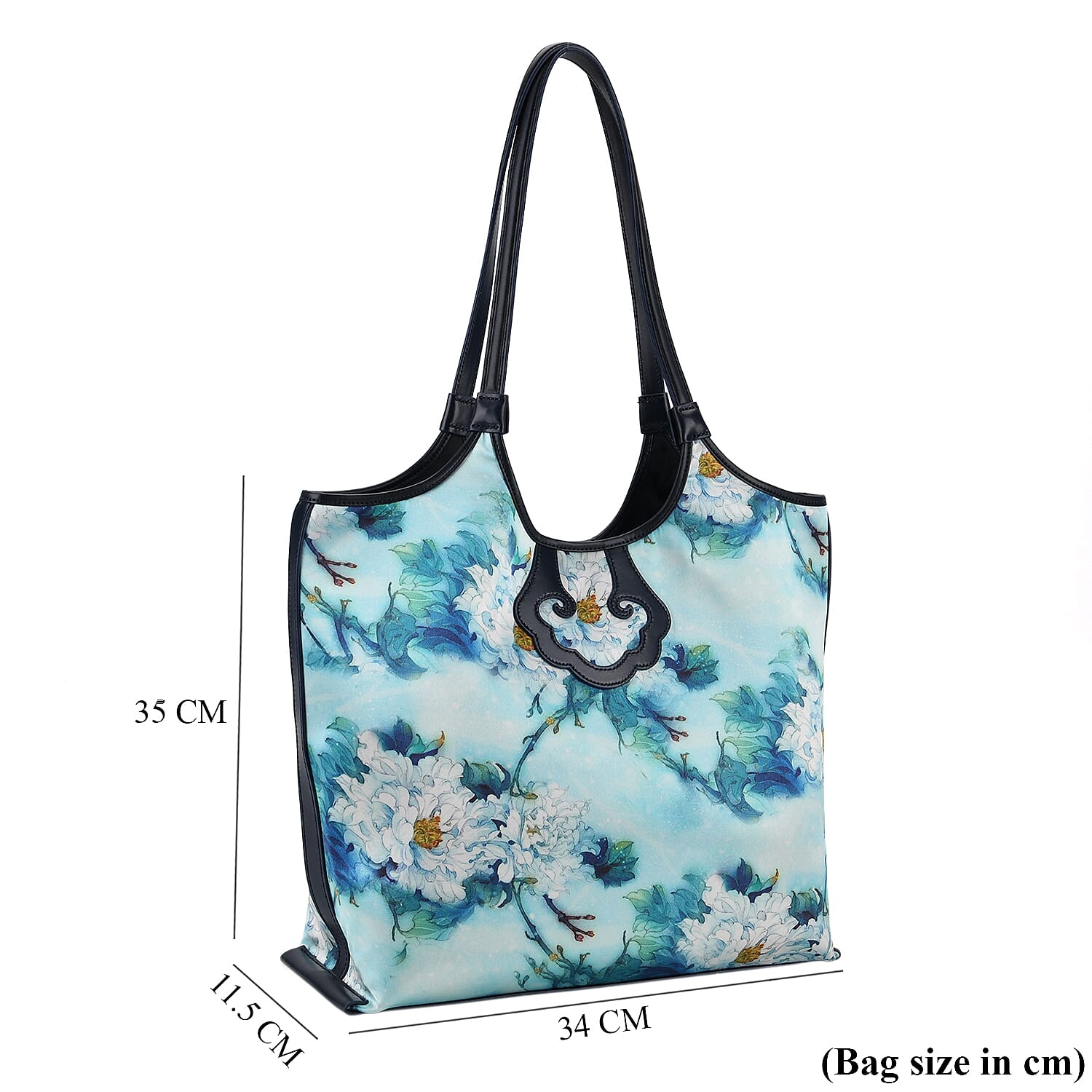 Leather Patterned Tote Bag (Size 34x35x11 cm) - Light Blue & Multicolor