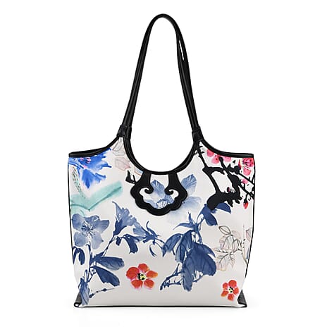 Leather Patterned Tote Bag (Size 34x35x11 cm) - White Multi & Multicolor