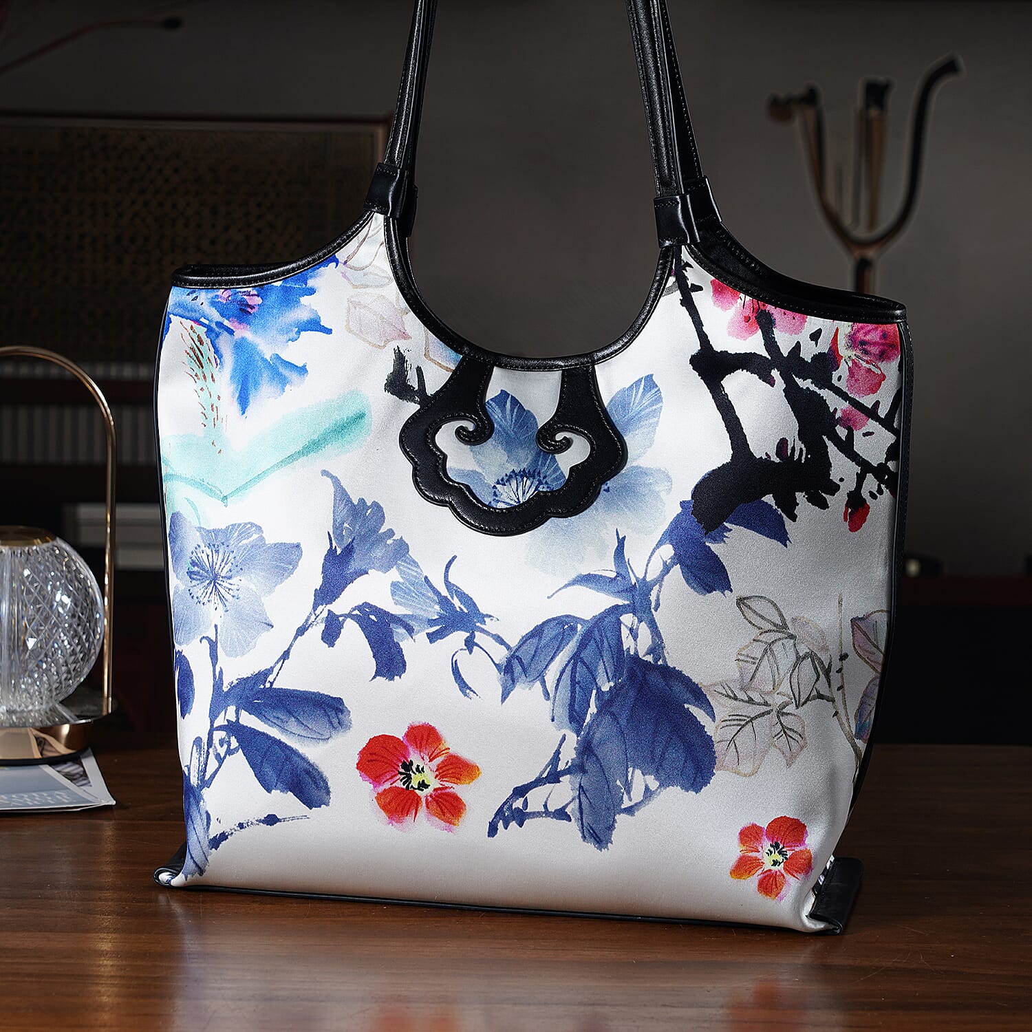 Leather Patterned Tote Bag (Size 34x35x11 cm) - White Multi & Multicolor
