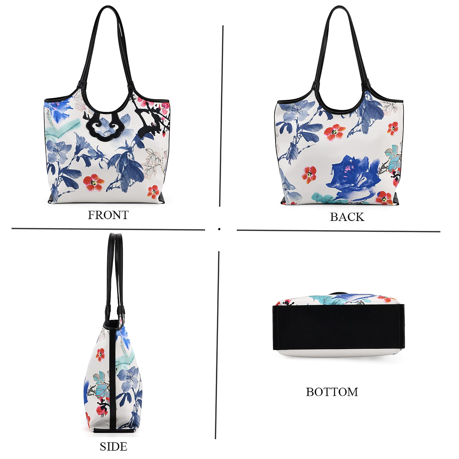 Leather Patterned Tote Bag (Size 34x35x11 cm) - White Multi & Multicolor