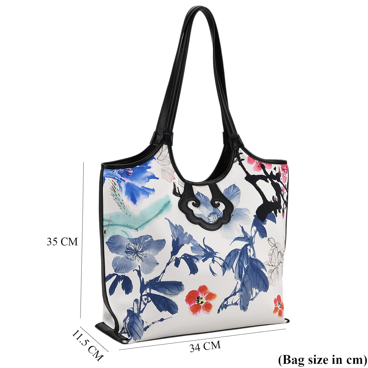 Leather Patterned Tote Bag (Size 34x35x11 cm) - White Multi & Multicolor