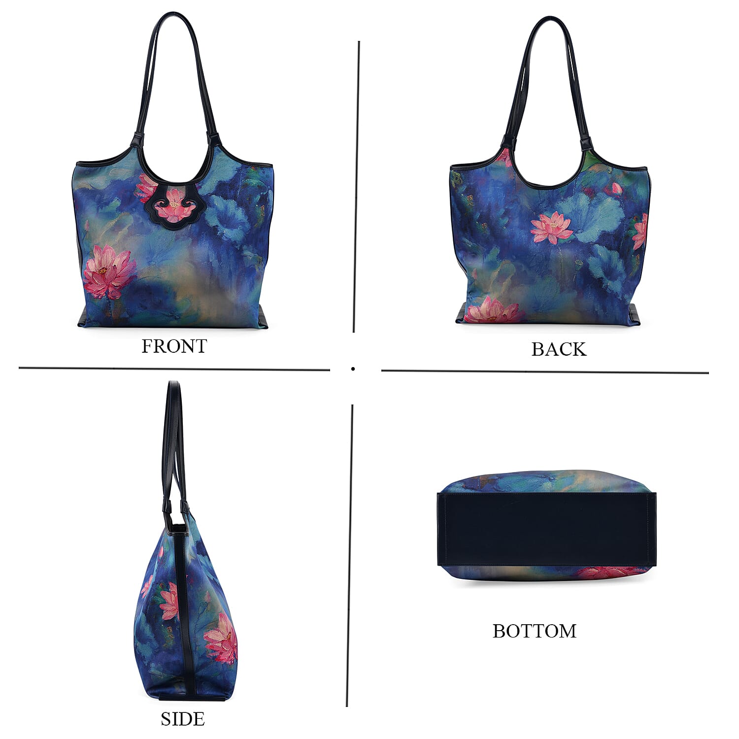 Leather Patterned Tote Bag (Size 34x35x11 cm) - Blue Pink & Multicolor