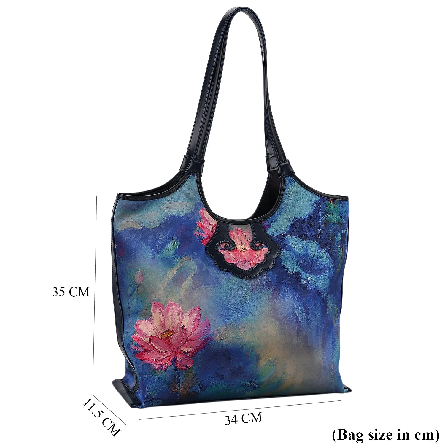 Leather Patterned Tote Bag (Size 34x35x11 cm) - Blue Pink & Multicolor