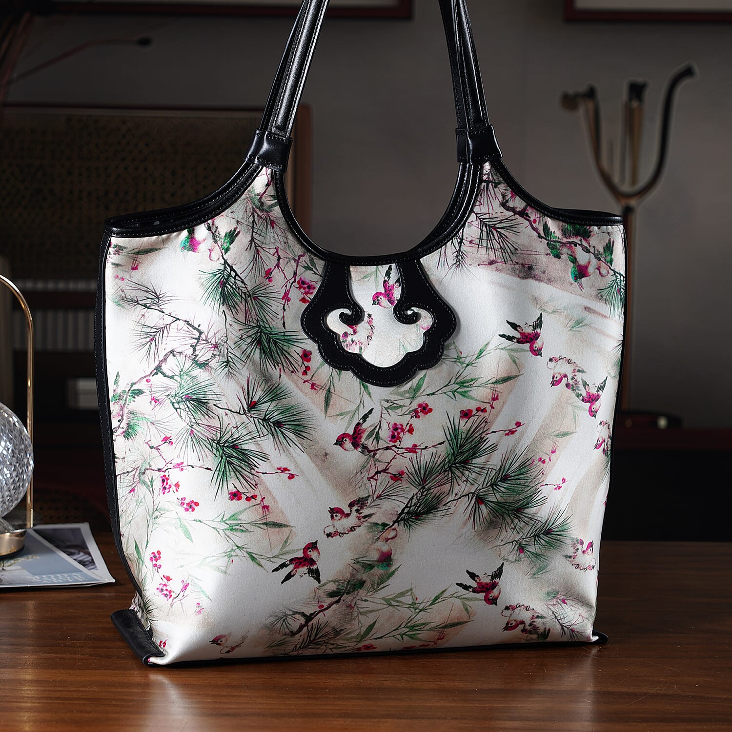 Leather Patterned Tote Bag (Size 34x35x11 cm) - White Purple & Multicolor