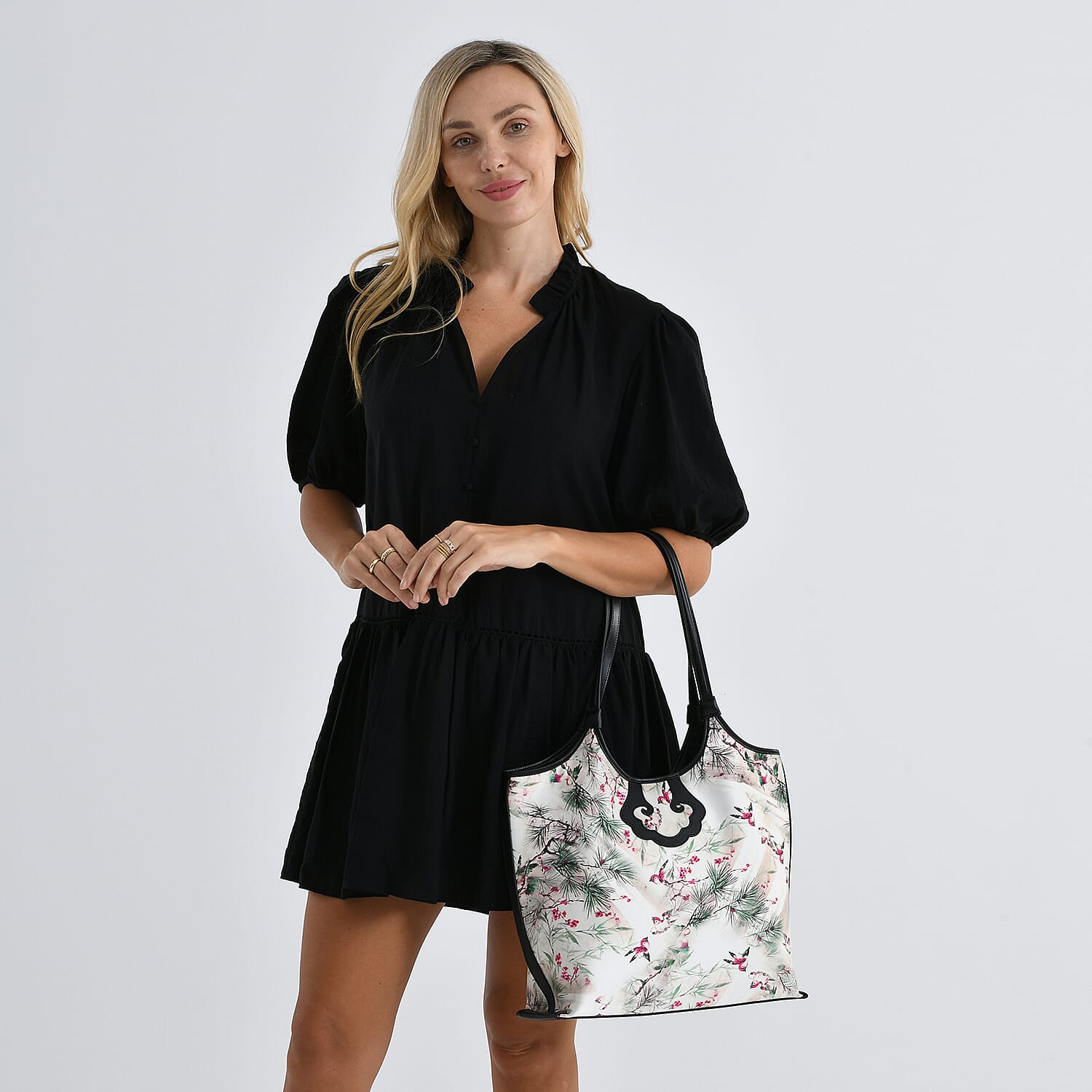 Leather Patterned Tote Bag (Size 34x35x11 cm) - White Purple & Multicolor