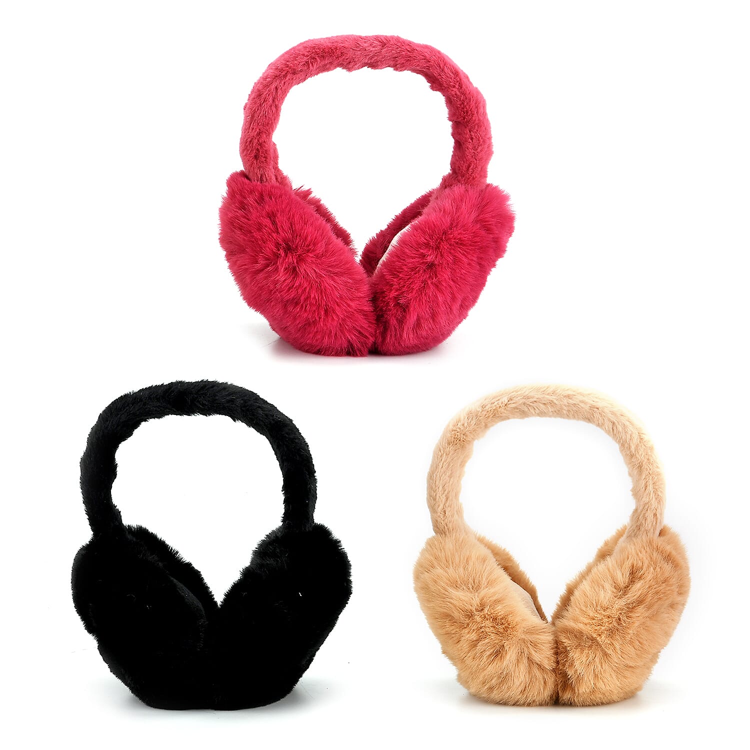 Set of 3 Cozy Ear Pads (13 cm Diameter) - Beige, Rose Pink & Black