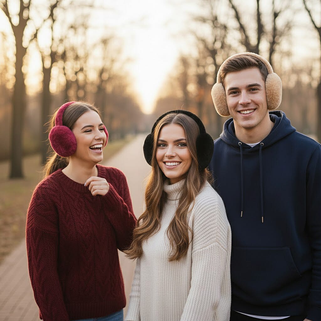 Set of 3 Cozy Ear Pads (13 cm Diameter) - Beige, Rose Pink & Black