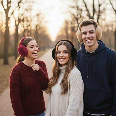 Set of 3 Cozy Ear Pads (13 cm Diameter) - Beige, Rose Pink & Black