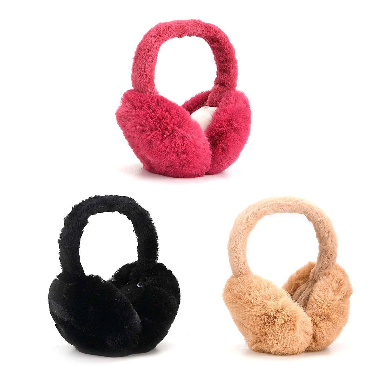 Set of 3 Cozy Ear Pads (13 cm Diameter) - Beige, Rose Pink & Black