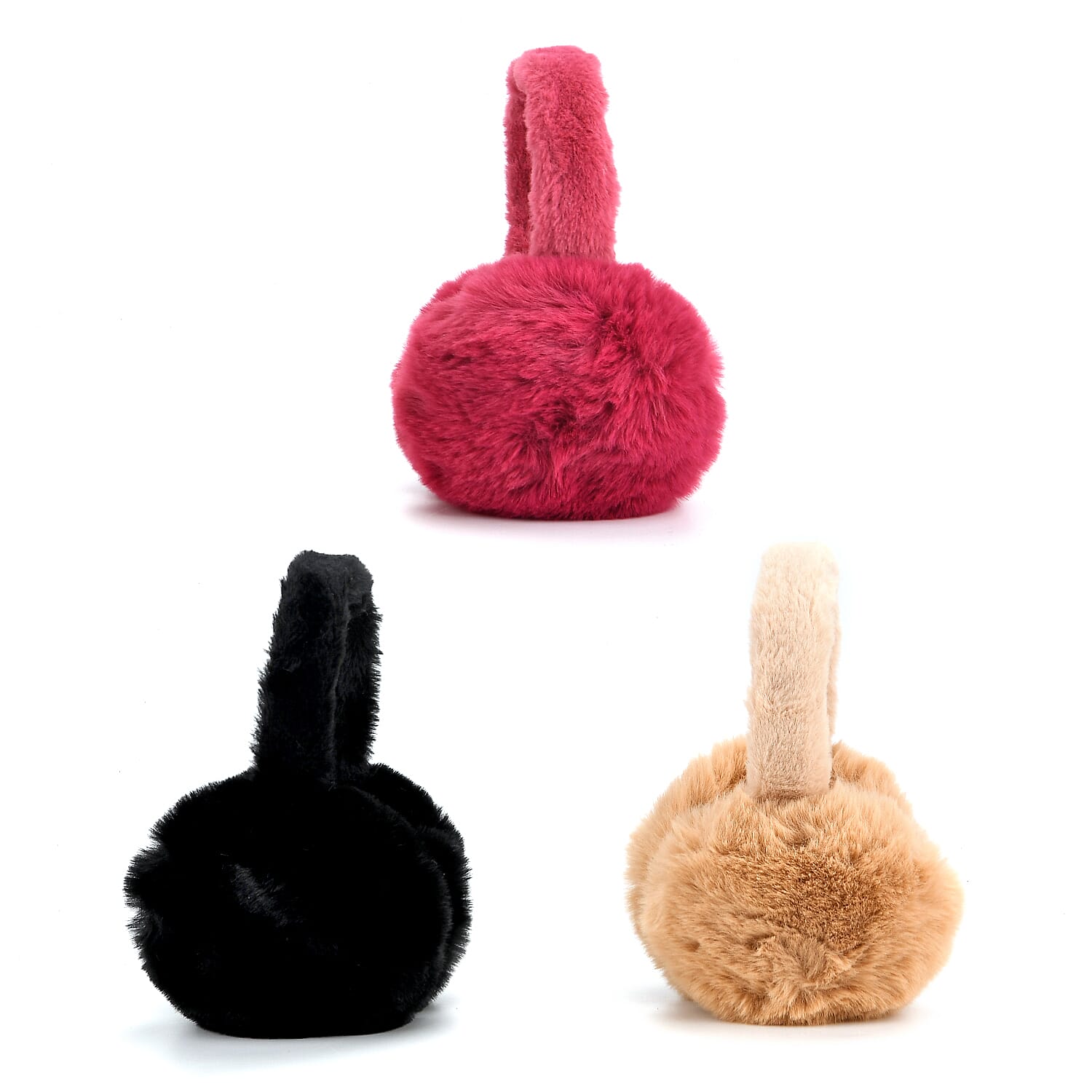 Set of 3 Cozy Ear Pads (13 cm Diameter) - Beige, Rose Pink & Black