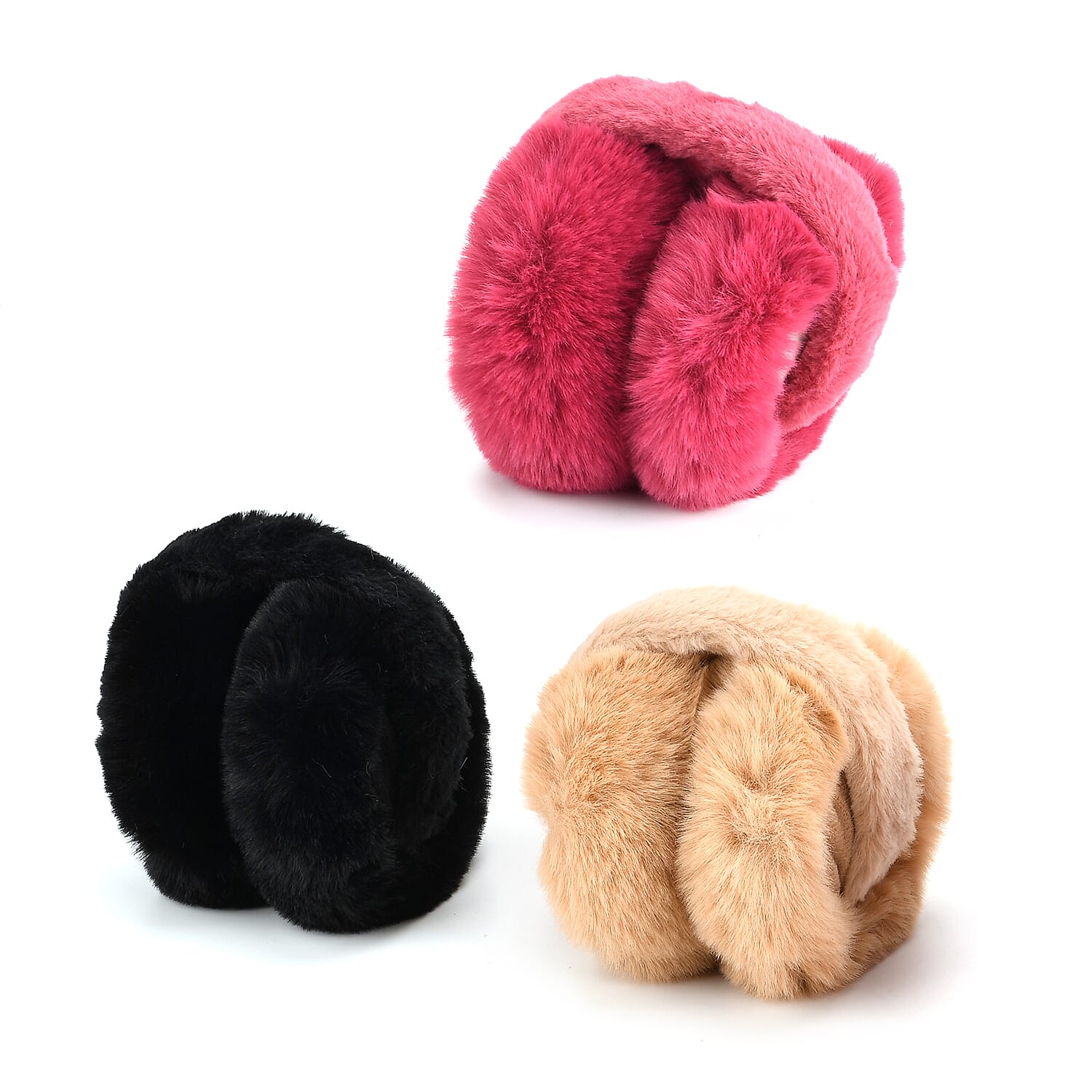 Set of 3 Cozy Ear Pads (13 cm Diameter) - Beige, Rose Pink & Black