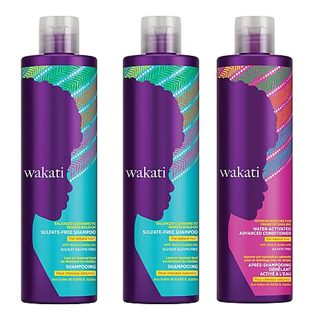 3 Piece Set- Wakati Sulfate-Free Shampoo (235ml x 2) & Water-Activated Detangling Softening Conditioner (235ml)