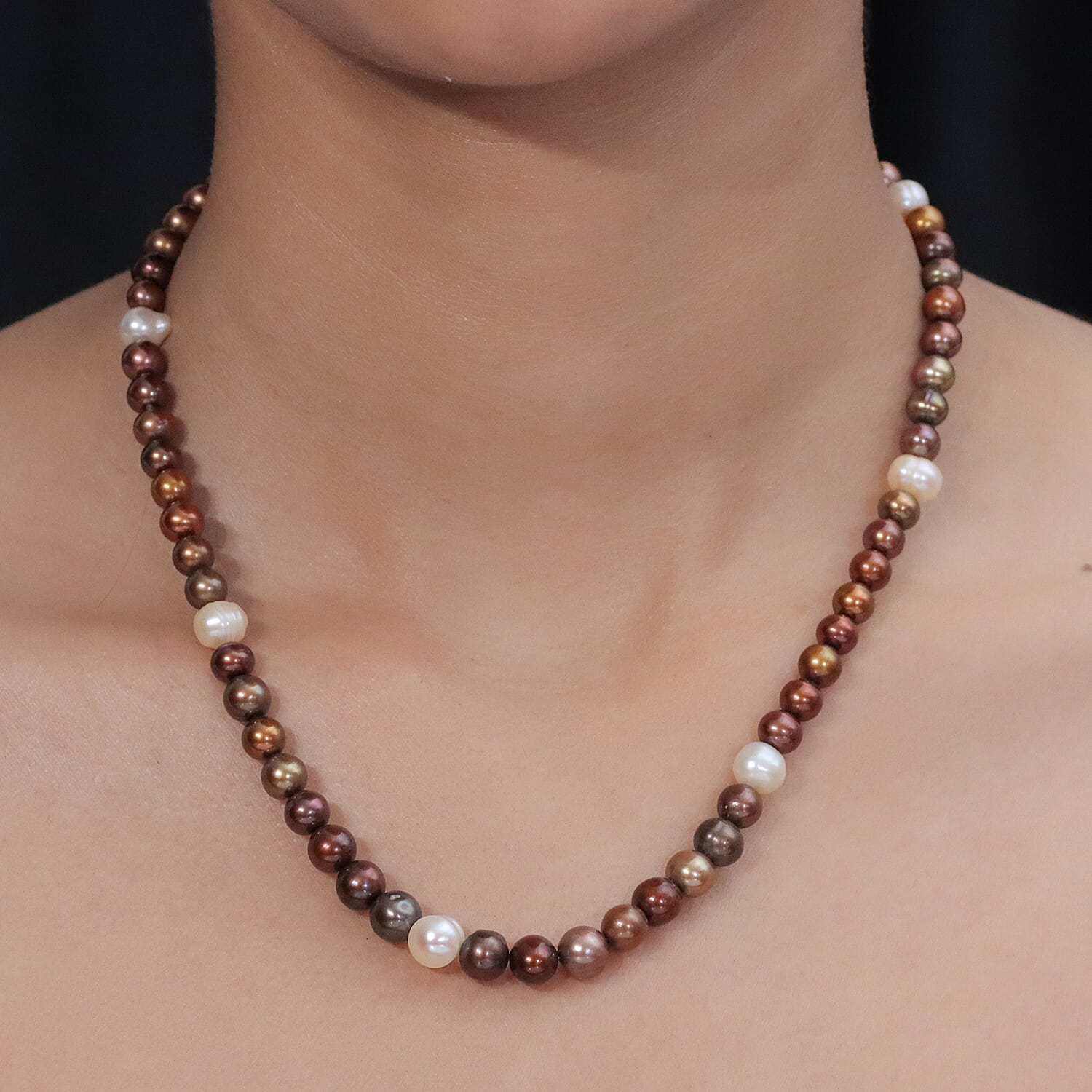 EverTrue - Bronze Enhance Pearl & Fresh Water Pearl Beads Necklace (Size - 18-2 Ext) 150.00 Ct.